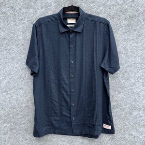 Scotch & Soda Men's Linen Viscose Blend Woven Shirt Medium, Short Sleeve, Blue